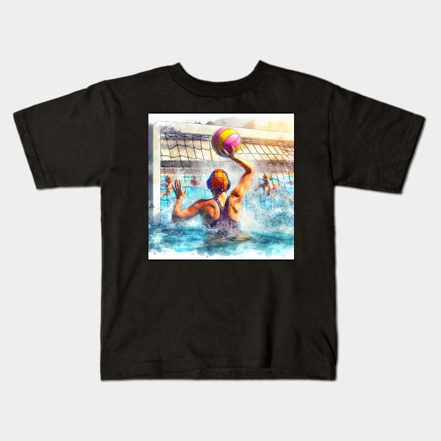 Artistic illustration of women playing water polo Kids T-Shirt by WelshDesigns